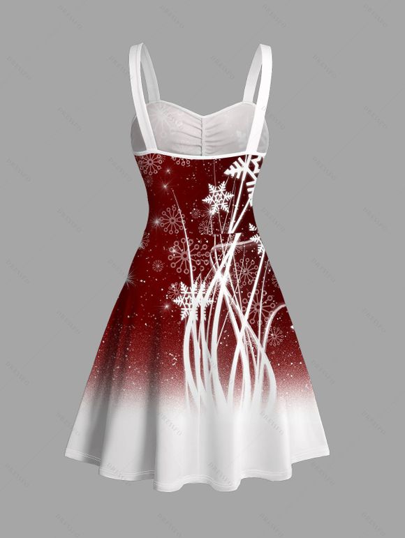 Christmas Couple Outfit Snowflake Print Ombre Belt Dress and Shirt Set - Rouge foncé S | US 4