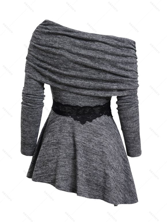 Women Outfit Buckle Strap Lace Panel Asymmetric Top and Leggings Set - Gris S | US 4