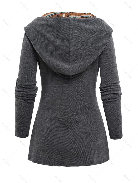 Women Outfit Tribal Print Patchwork Hooded Top Buckle Leggings and Boots Set - Gris S | US 4