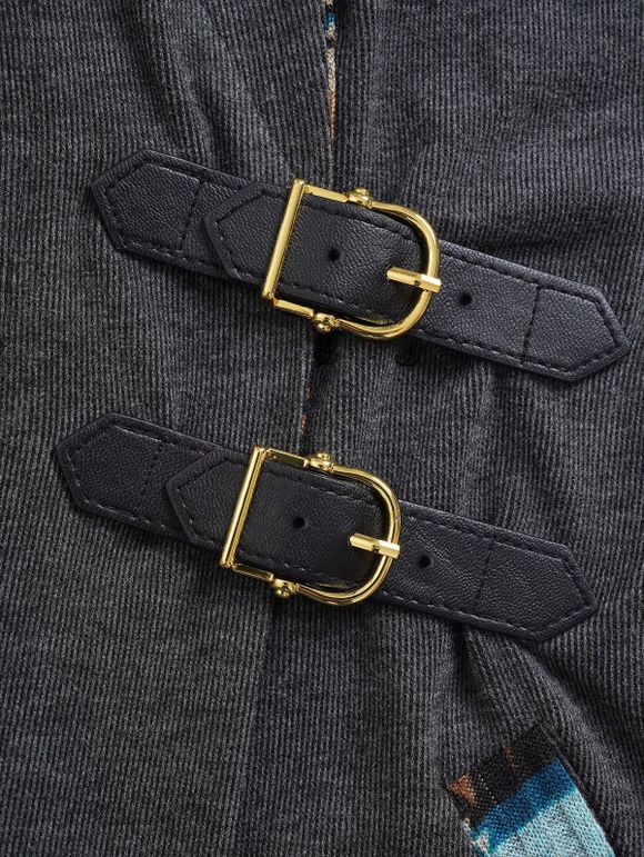 Women Outfit Tribal Print Patchwork Hooded Top Buckle Leggings and Boots Set - Gris S | US 4