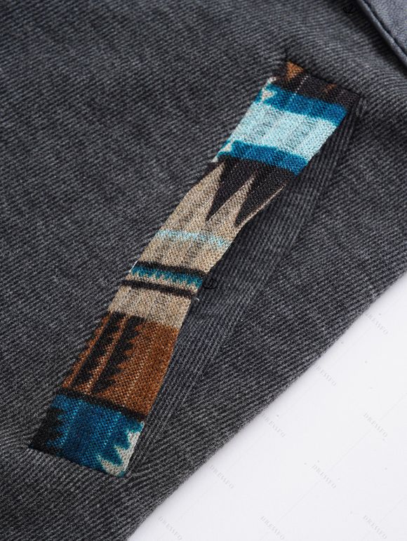 Women Outfit Tribal Print Patchwork Hooded Top Buckle Leggings and Boots Set - Gris S | US 4