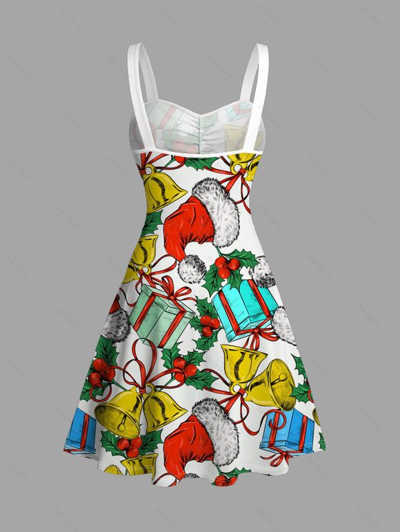 Robe de fête avec chapeau de Noël, clochette et imprimé ceinture froncée - multicolor XXL | US 14