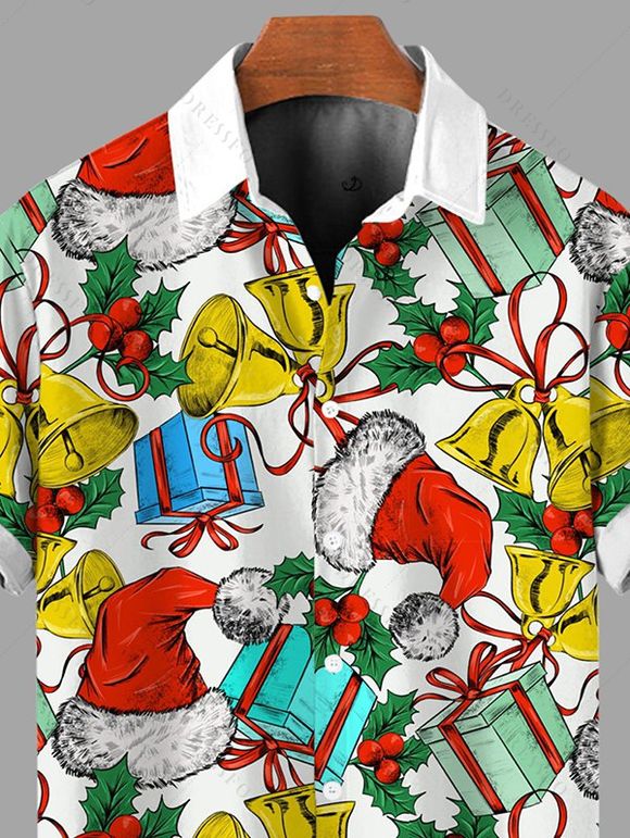 Chemise de Noël pour homme, imprimé bonnet et clochette, à boutons - multicolor 3XL