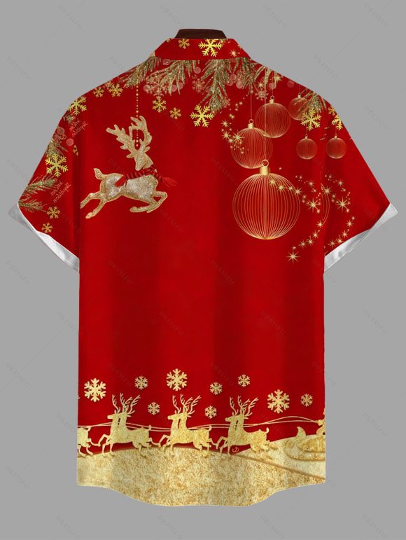 Christmas Couple Outfit Elk Snowflake Lantern Print Belt Dress and Shirt Set - Rouge S | US 4