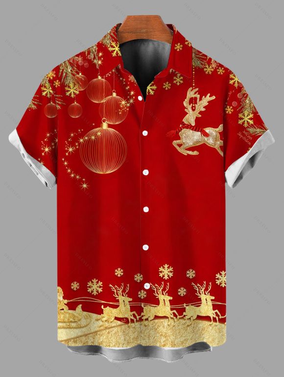 Chemise de Noël pour homme, imprimé lanterne, flocon de neige et élan, boutonnée - Jaune clair 5XL