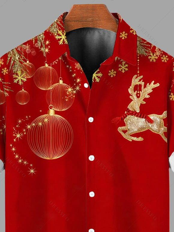 Chemise de Noël pour homme, imprimé lanterne, flocon de neige et élan, boutonnée - Jaune clair 5XL