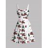 Robe de vacances à carreaux avec sapin de Noël et couronne de voiture, imprimé, robe à ceinture froncée - Blanc S | US 4
