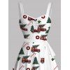 Robe de vacances à carreaux avec sapin de Noël et couronne de voiture, imprimé, robe à ceinture froncée - Blanc S | US 4