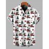 Chemise de vacances pour homme, chemise boutonnée à imprimé sapin de Noël et voiture à carreaux - Blanc M