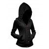 Women Outfit Button Up Cable Knit Hooded Cardigan and Grommet Leggings Set - Noir S | US 4