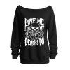Gothic Women Outfit Skull Letter Print Skew Neck Sweatshirt and Leggings Set - Noir S | US 4