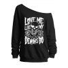 Gothic Women Outfit Skull Letter Print Skew Neck Sweatshirt and Leggings Set - Noir S | US 4