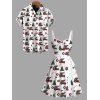 Holiday Couple Outfit Christmas Tree Plaid Car Print Belt Dress and Shirt Set - Blanc S | US 4