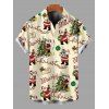 Chemise vintage pour homme, imprimé sapin de Noël et Père Noël, à boutons - Jaune clair 5XL