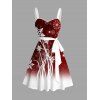 Robe de Noël à imprimé flocons de neige ombré et ceinture froncée - Rouge foncé XXXXXL | US 20