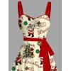 Robe de fête imprimée sapin de Noël et Père Noël avec ceinture froncée - Jaune clair XXXXXL | US 20