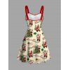 Robe de fête imprimée sapin de Noël et Père Noël avec ceinture froncée - Jaune clair XXXXXL | US 20