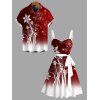 Christmas Couple Outfit Snowflake Print Ombre Belt Dress and Shirt Set - Rouge foncé S | US 4