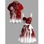 Christmas Couple Outfit Snowflake Print Ombre Belt Dress and Shirt Set - Rouge foncé S | US 4