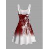 Christmas Couple Outfit Snowflake Print Ombre Belt Dress and Shirt Set - Rouge foncé S | US 4