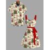 Vintage Couple Outfit Christmas Tree Santa Claus Print Belt Dress and Shirt Set - Jaune clair S | US 4