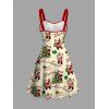 Vintage Couple Outfit Christmas Tree Santa Claus Print Belt Dress and Shirt Set - Jaune clair S | US 4