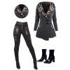 Women Outfit Tribal Print Patchwork Hooded Top Buckle Leggings and Boots Set - Gris S | US 4