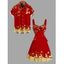 Christmas Couple Outfit Elk Snowflake Lantern Print Belt Dress and Shirt Set - Rouge S | US 4