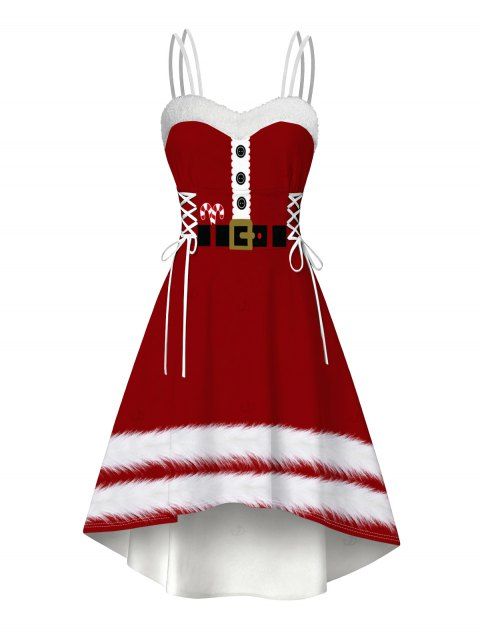 Robe de Noël imprimée canne à sucre 3D en fausse fourrure, asymétrique