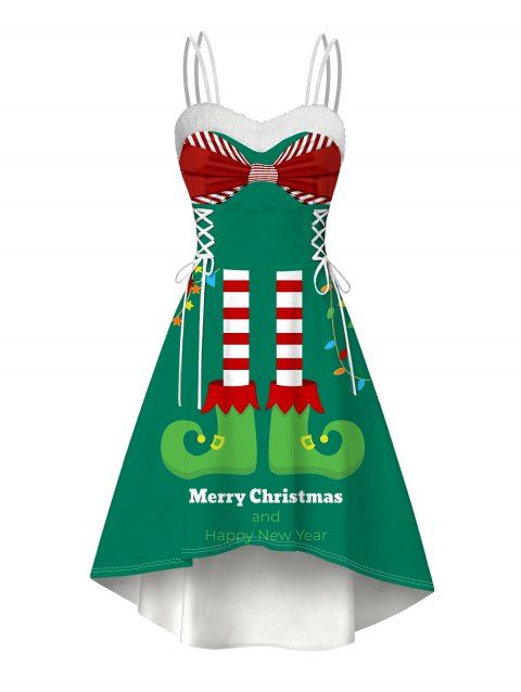 Robe de Noël rayée à nœud papillon et imprimé lettres, en fausse fourrure, asymétrique