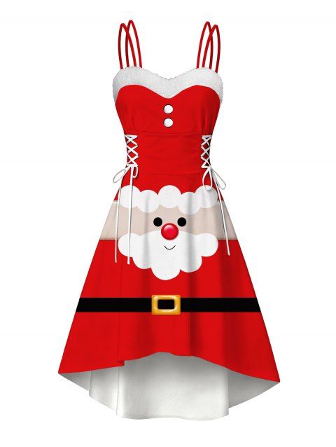 Robe de Noël Père Noël imprimée 3D en fausse fourrure, robe asymétrique