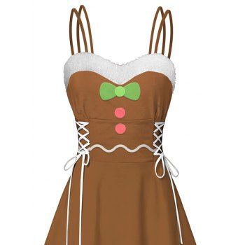 Christmas Dress Bowknot Wavy Line 3D Print Faux Fur High Low Dress