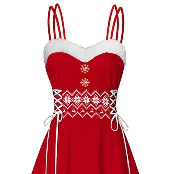 Christmas Dress Snowflake Zig Zag Print Faux Fur High Low Dress