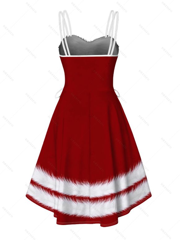 Robe de Noël imprimée canne à sucre 3D en fausse fourrure, asymétrique - Rouge Vineux XXL | US 14