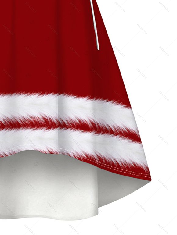Robe de Noël imprimée canne à sucre 3D en fausse fourrure, asymétrique - Rouge Vineux XXL | US 14
