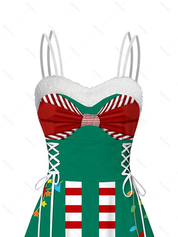Robe de Noël rayée à nœud papillon et imprimé lettres, en fausse fourrure, asymétrique - PLANT GREEN XXL | US 14