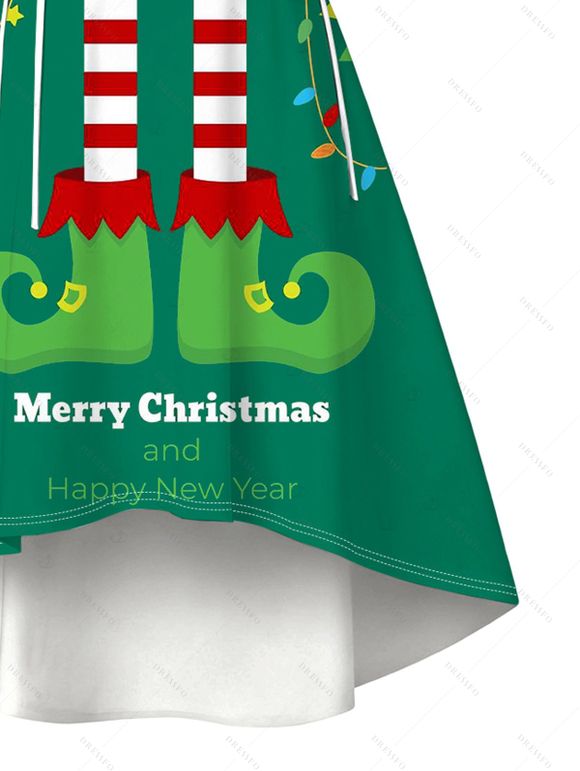 Robe de Noël rayée à nœud papillon et imprimé lettres, en fausse fourrure, asymétrique - PLANT GREEN XXL | US 14
