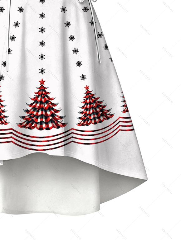 Robe de fête imprimée sapin de Noël et flocons de neige, colorblock, fausse fourrure, asymétrique - Rouge XXL | US 14