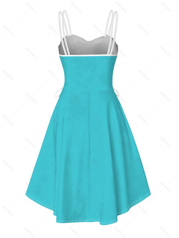 Robe de Noël Père Noël et renne imprimé renne en fausse fourrure à double bretelle asymétrique - Bleu Toile de Jean XXL | US 14