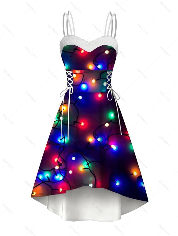 Robe imprimée colorée à lacets, en fausse fourrure, à double bretelle asymétrique - Noir XXL | US 14