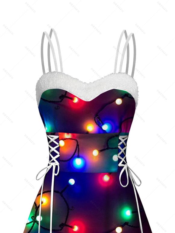 Robe imprimée colorée à lacets, en fausse fourrure, à double bretelle asymétrique - Noir XXL | US 14