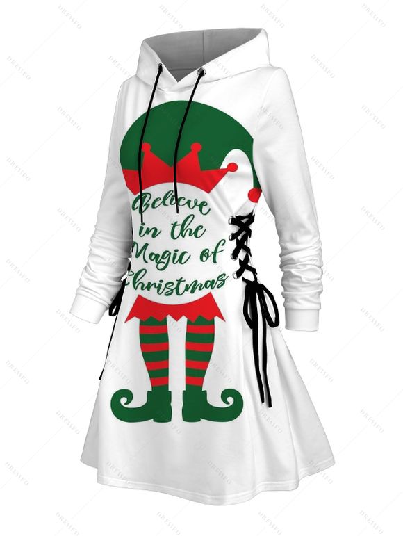 Robe à capuche de Noël rayée à imprimé lettres et bonnet de Noël - Blanc XXXXXL | US 20