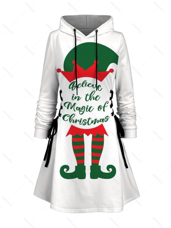 Robe à capuche de Noël rayée à imprimé lettres et bonnet de Noël - Blanc XXXXXL | US 20