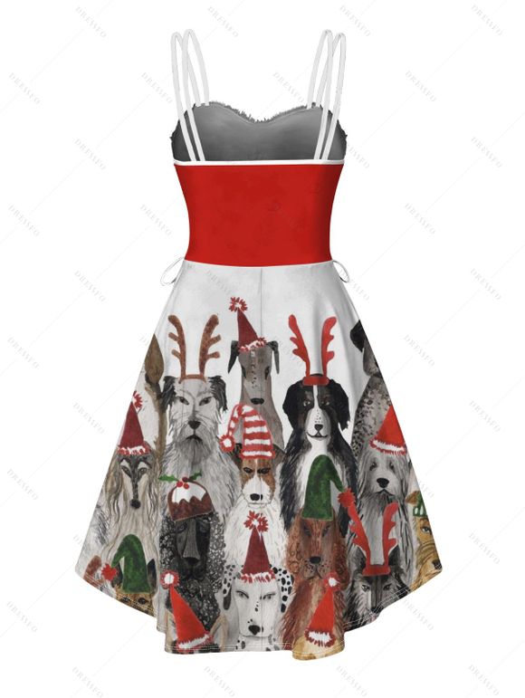 Robe de Noël Colorblock à imprimé chien et élan, en fausse fourrure, asymétrique - Rouge XXL | US 14