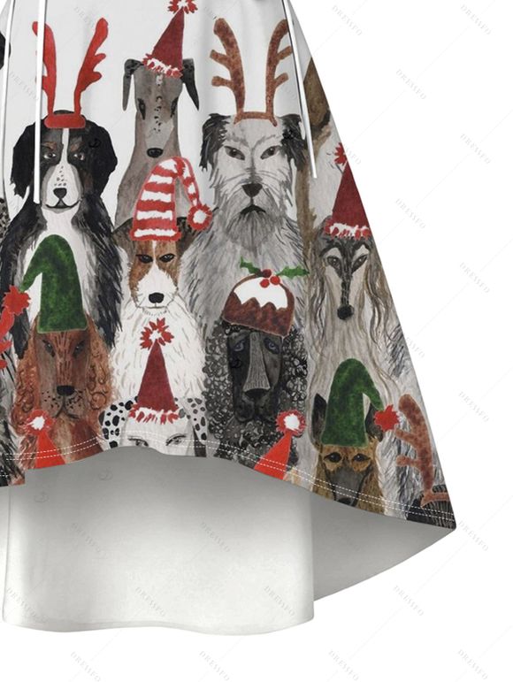 Robe de Noël Colorblock à imprimé chien et élan, en fausse fourrure, asymétrique - Rouge XXL | US 14