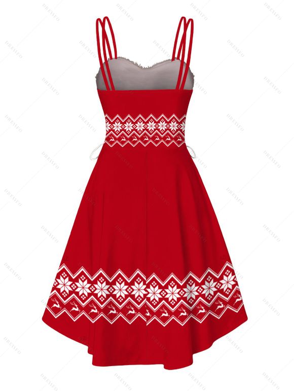 Robe de Noël à imprimé flocons de neige en zigzag, en fausse fourrure, asymétrique - Rouge XXL | US 14