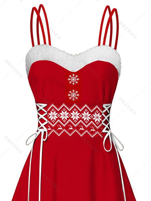Robe de Noël à imprimé flocons de neige en zigzag, en fausse fourrure, asymétrique - Rouge XXL | US 14