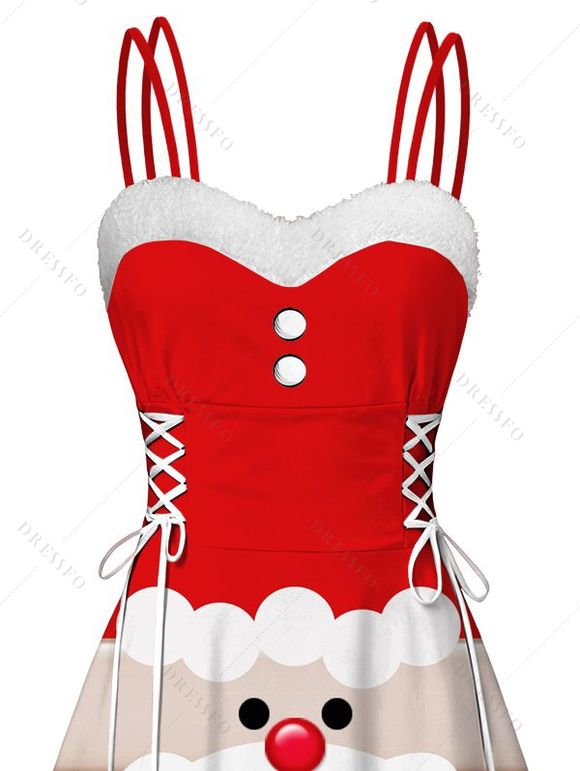 Robe de Noël Père Noël imprimée 3D en fausse fourrure, robe asymétrique - Rouge XXL | US 14