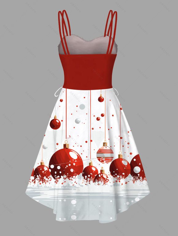 Robe de Noël à imprimé cloche colorblock en fausse fourrure asymétrique - Rouge XXL | US 14