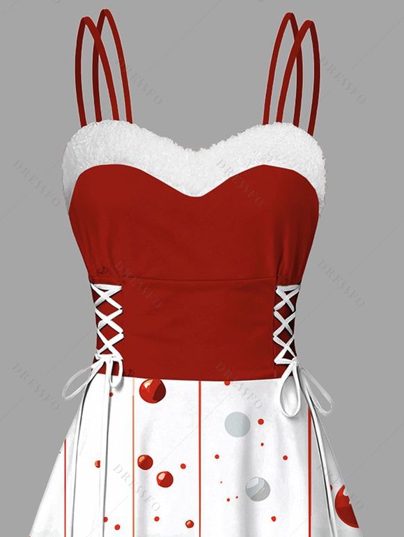 Robe de Noël à imprimé cloche colorblock en fausse fourrure asymétrique - Rouge XXL | US 14